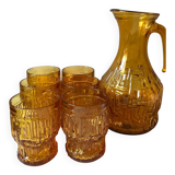 Vintage amber glass glasses and carafe set