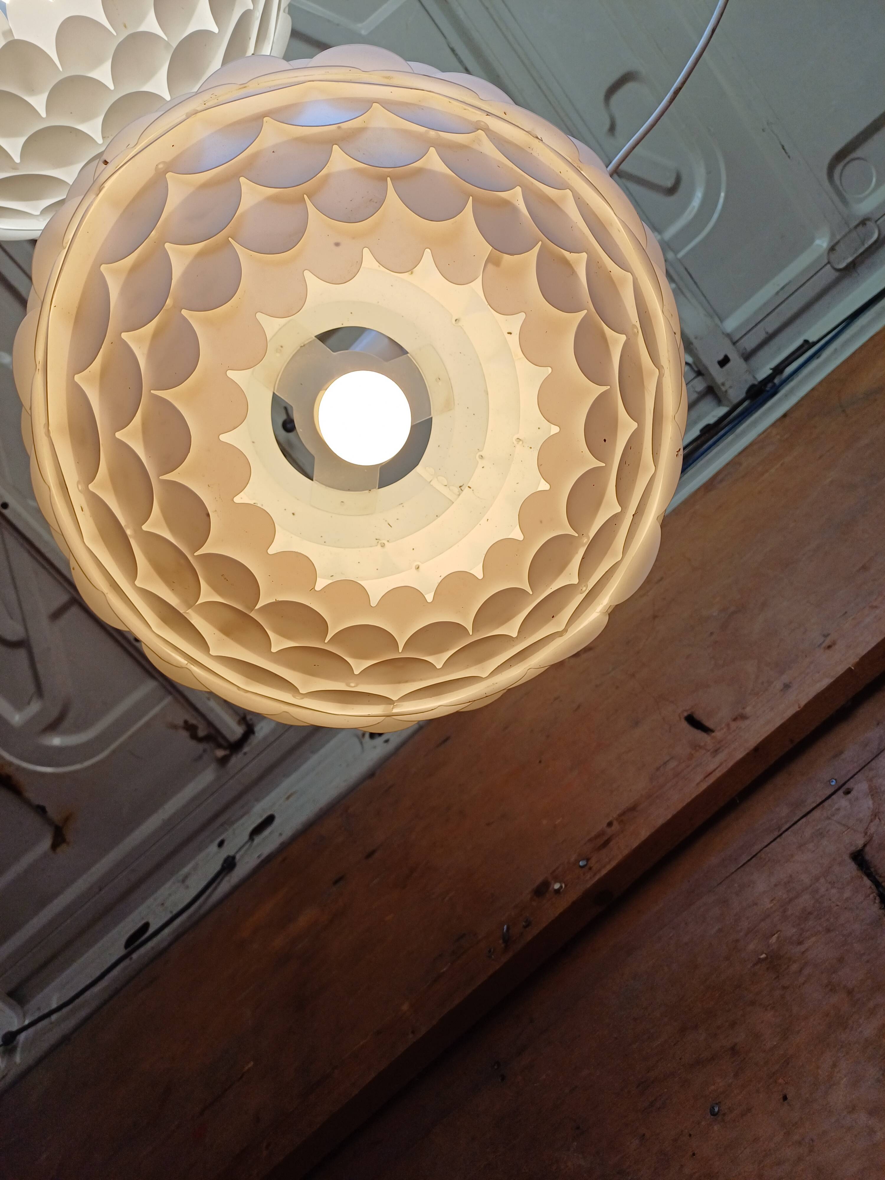 Pair of vintage white plastic pendant lights