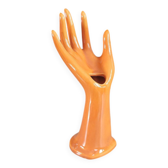 Baguier soliflore main en porcelaine couleur terracota