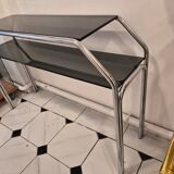 Vintage console en verre fumé et chrome