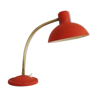 Flexible desk lamp vintage Aluminor in red lacquered metal. Year 50