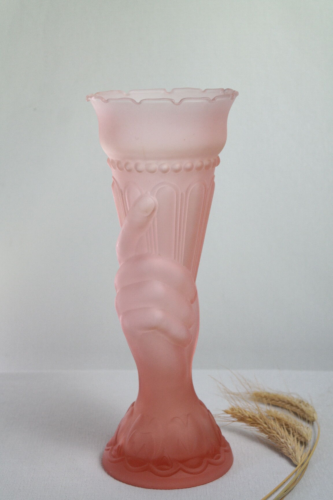 Art Deco vase, rose, hand-painted, frosted glass.