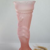 Art deco vase pink hand torch frosted glass