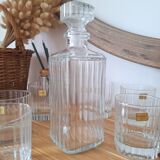 Ribbed whiskey glasses and decanter