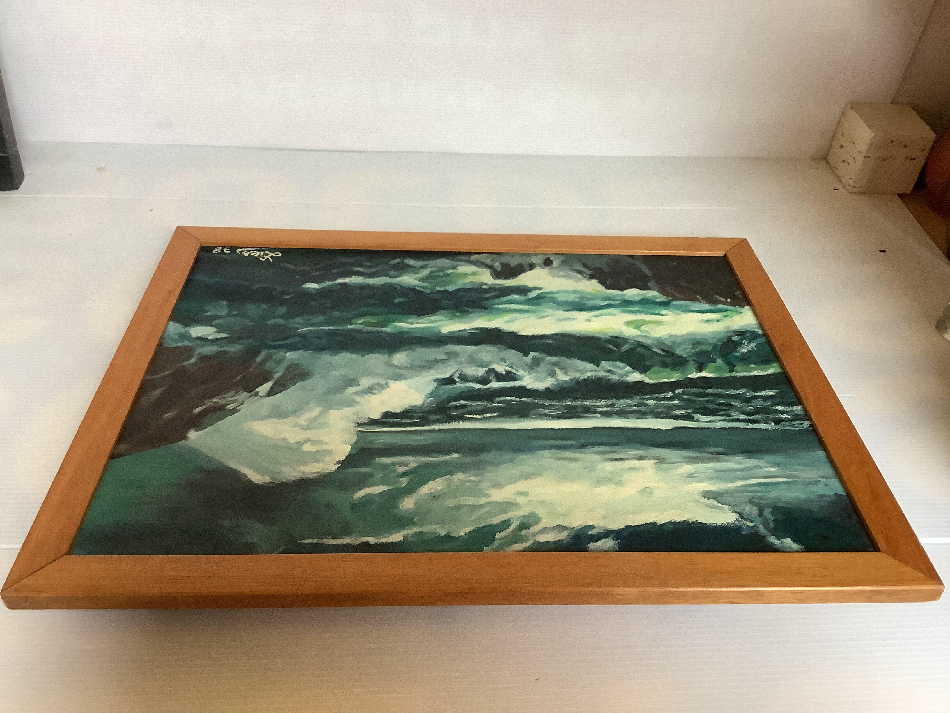 Marine painting of a rough sea, oil on canvas, signed.