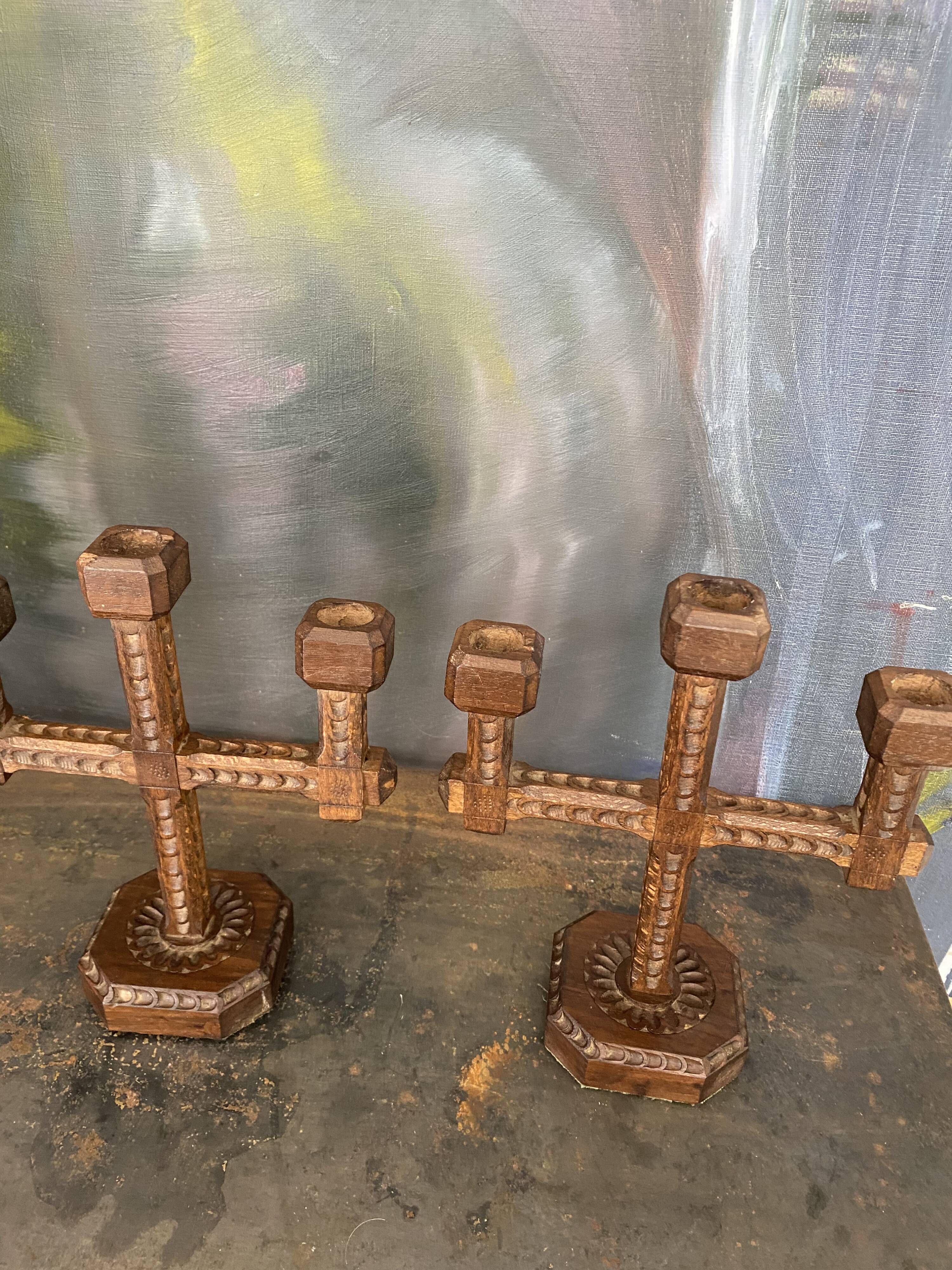 Paire de candélabres bois vintage
