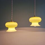 Vintage suspension trio in green opaline, 1960s-70s.
