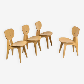Suite of 4 3221 chairs by Jenzo Sakakura for Tendo Mokko, design 1950