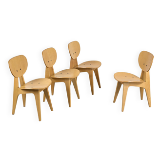 Suite of 4 3221 chairs by Jenzo Sakakura for Tendo Mokko, design 1950