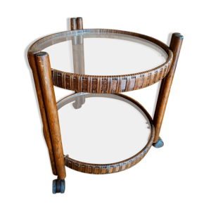 Table bar ronde en rotin sur roulettes