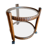 Round rattan bar table on wheels