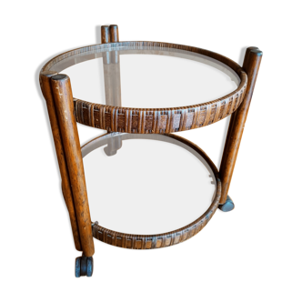 Round rattan bar table on wheels