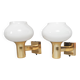 Pair of Vintage 1970s British Gold & Opaline Glass Wall Lamps / Sconces