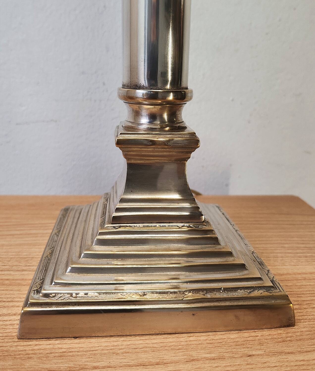 Large silver metal empire style column lamp