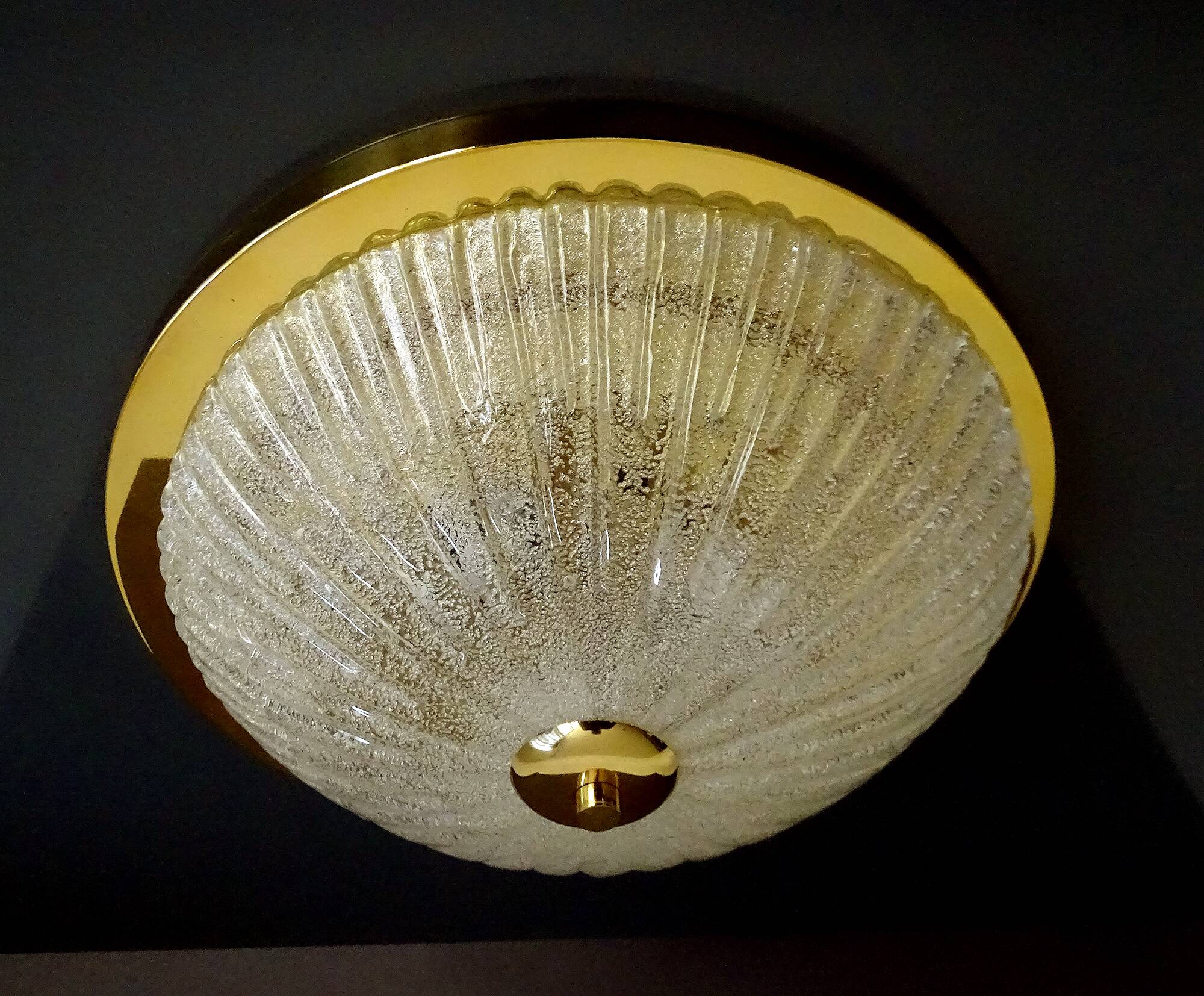 Large vintage ceiling lamp, glass and brass 60s