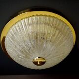 Large vintage ceiling lamp, glass and brass 60s