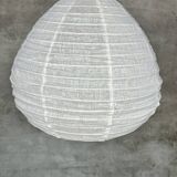 Large pendant light in Japanese-style natural rattan and linen in the shape of a drop H55 D60