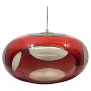 Massive Belgium red plexiglass UFO Space Age pendant light, 1970