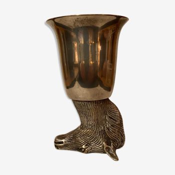 Calice ou verre en métal argenté tête de cheval du XIXème
