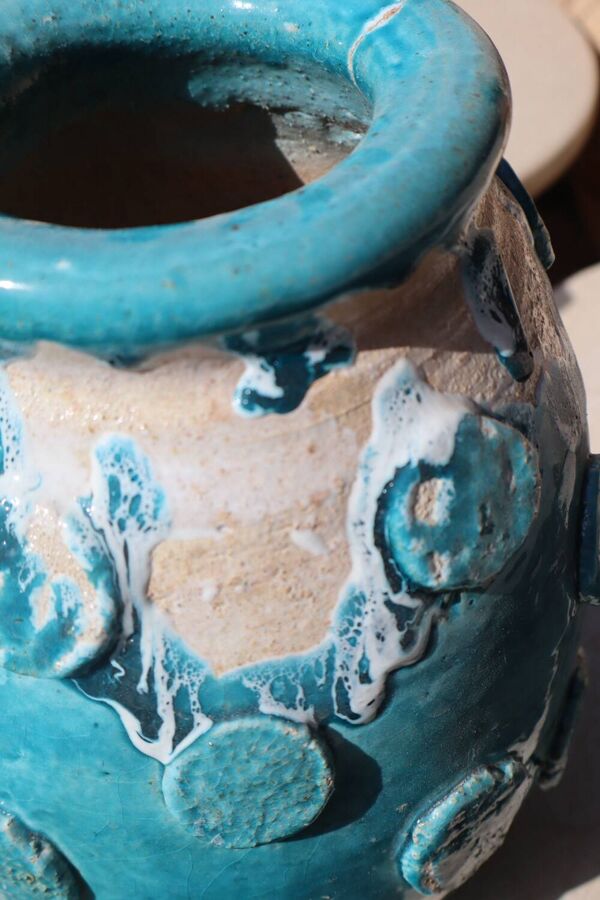Vase / Cache Pot en Tamegroute bleu Turquoise Émaillé wabi-Sabi