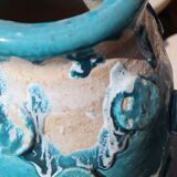 Vase / Cache Pot en Tamegroute bleu Turquoise Émaillé wabi-Sabi