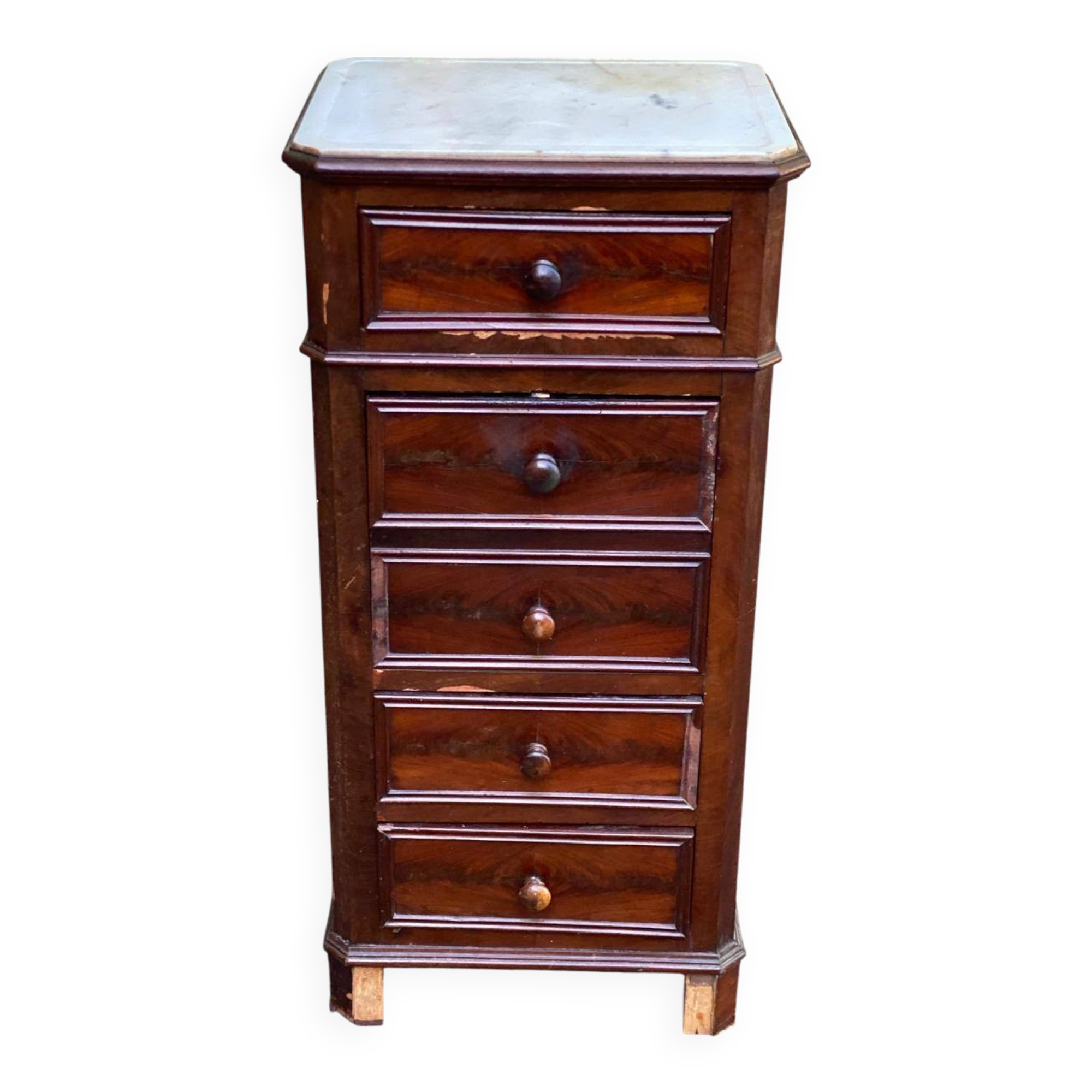 Vintage walnut and marble chest of drawers from 1920.
