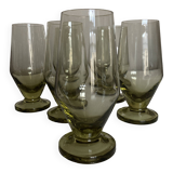 Set de 7 verres gobelets à pied modernistes vert tilleul 1950