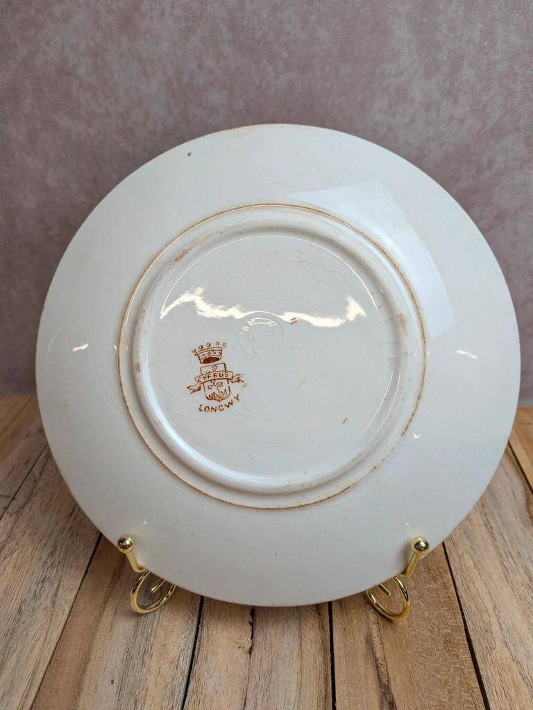 Antique plate Terre de fer Longwy Cyprus model – Japonese floral decoration