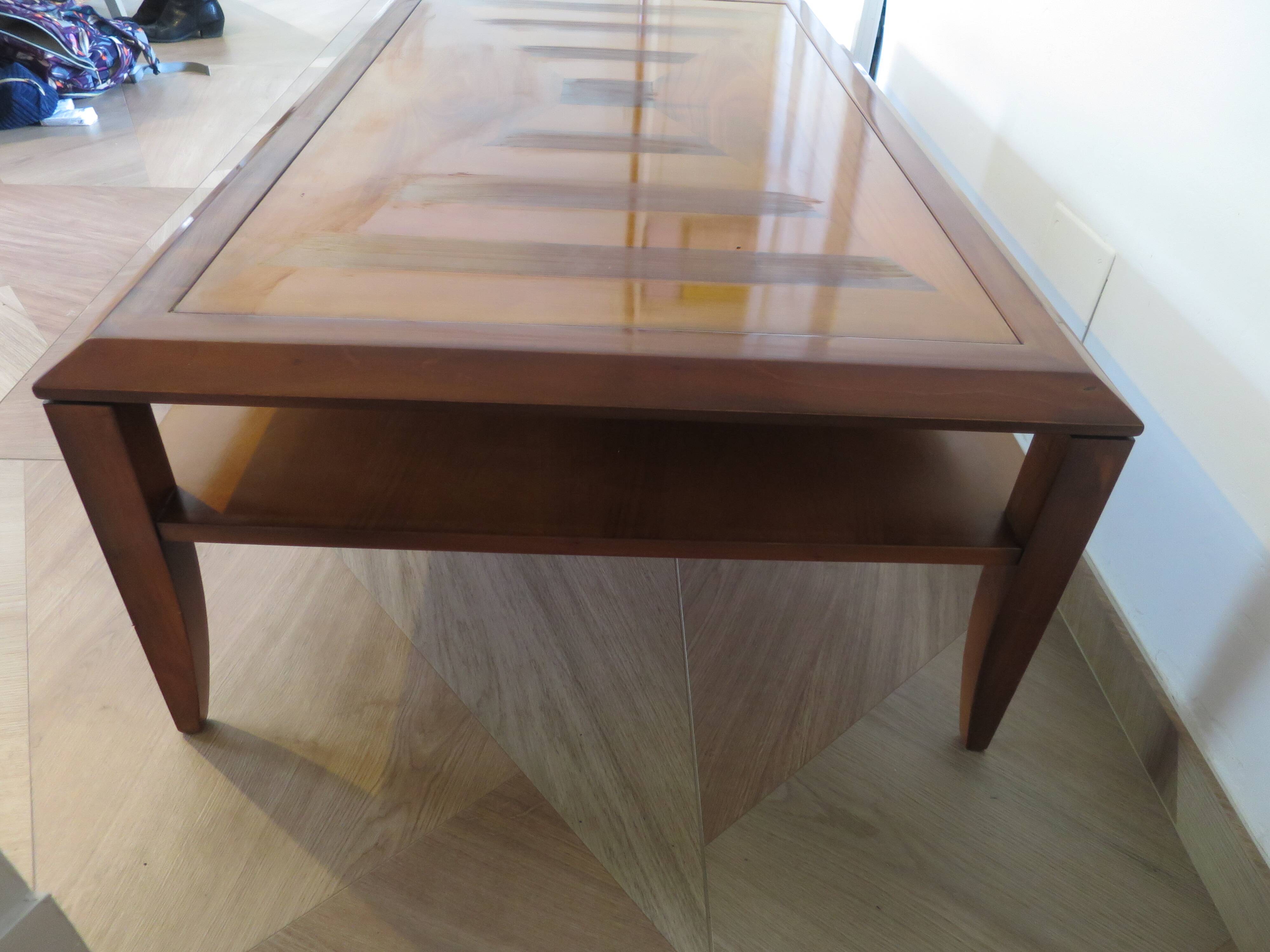 Large coffee table - cherry finish - solid wood - butterfly motifs