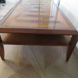 Large coffee table - cherry finish - solid wood - butterfly motifs