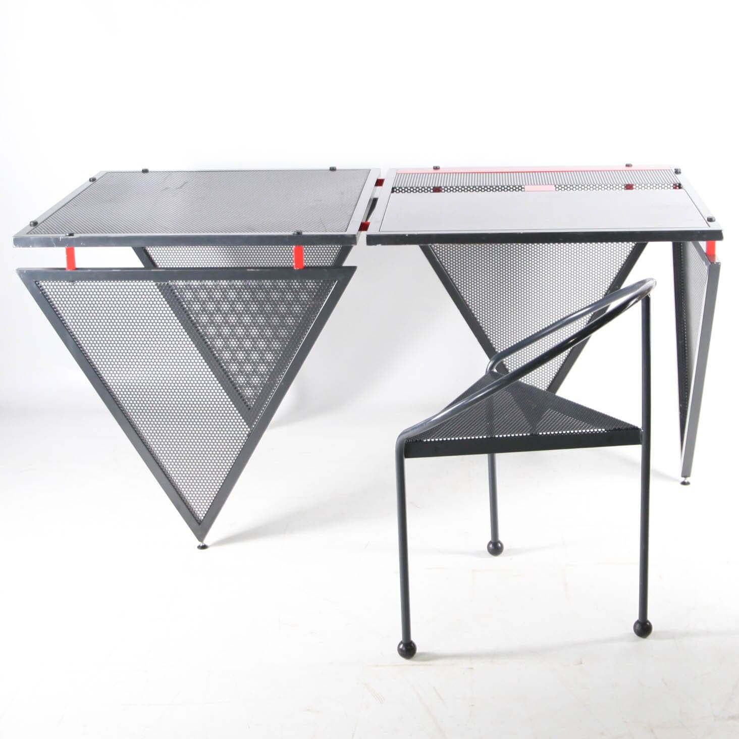 Memphis style iron desk and chair