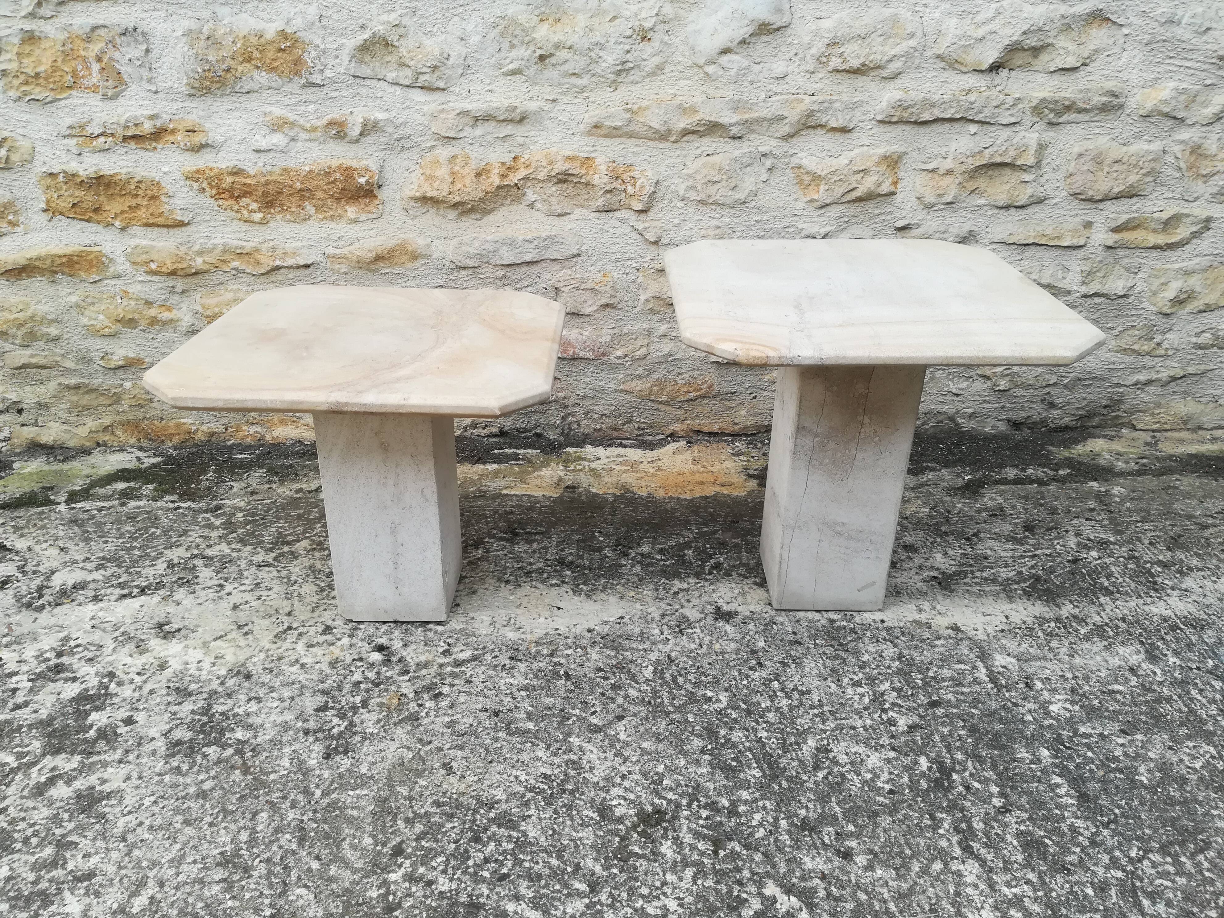 Nesting coffee tables in natural travertine