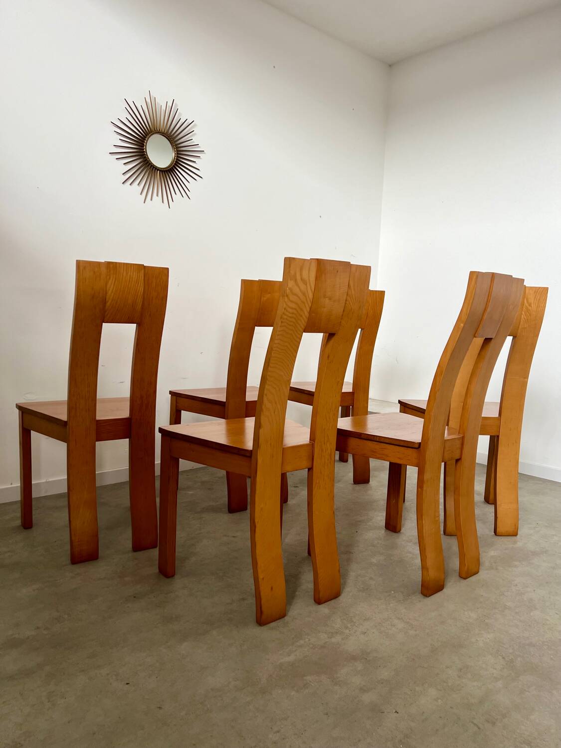 Set of 6 solid elm chairs 70s vintage Seltz design