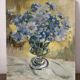 Bouquet of blue flowers, oil on canvas signed