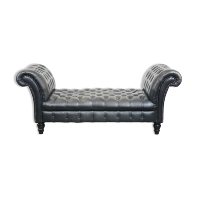 Lit de repos Chesterfield en cuir de vache noir