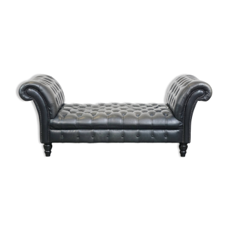 Black chesterfield daybed made of cowhide
