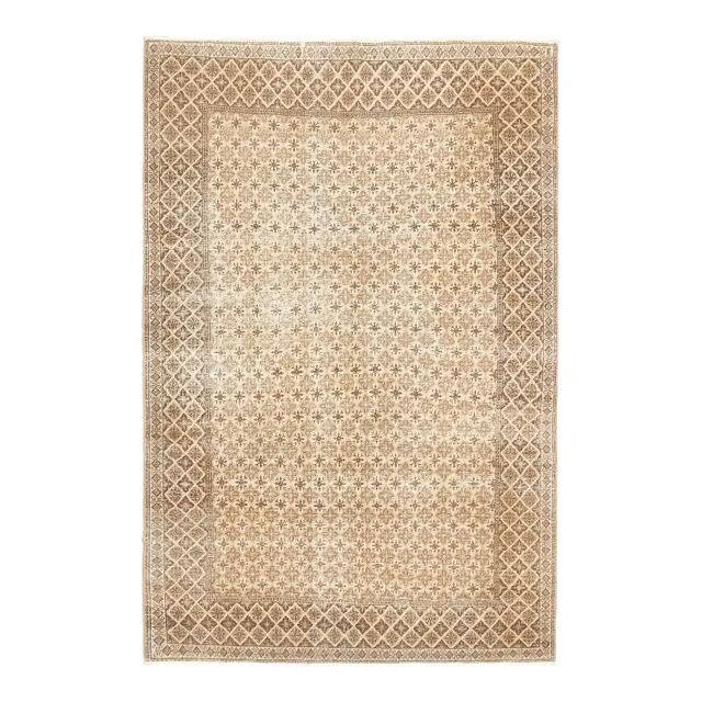 1970s Vintage Turkish Hand-Knotted Wool Cotton Beige Area Rug 149x226