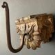 Wall hook in hand-carved wood and iron, antique, India, 1920
