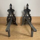 Pair of Louis XV andirons in solid bronze, early 20th century