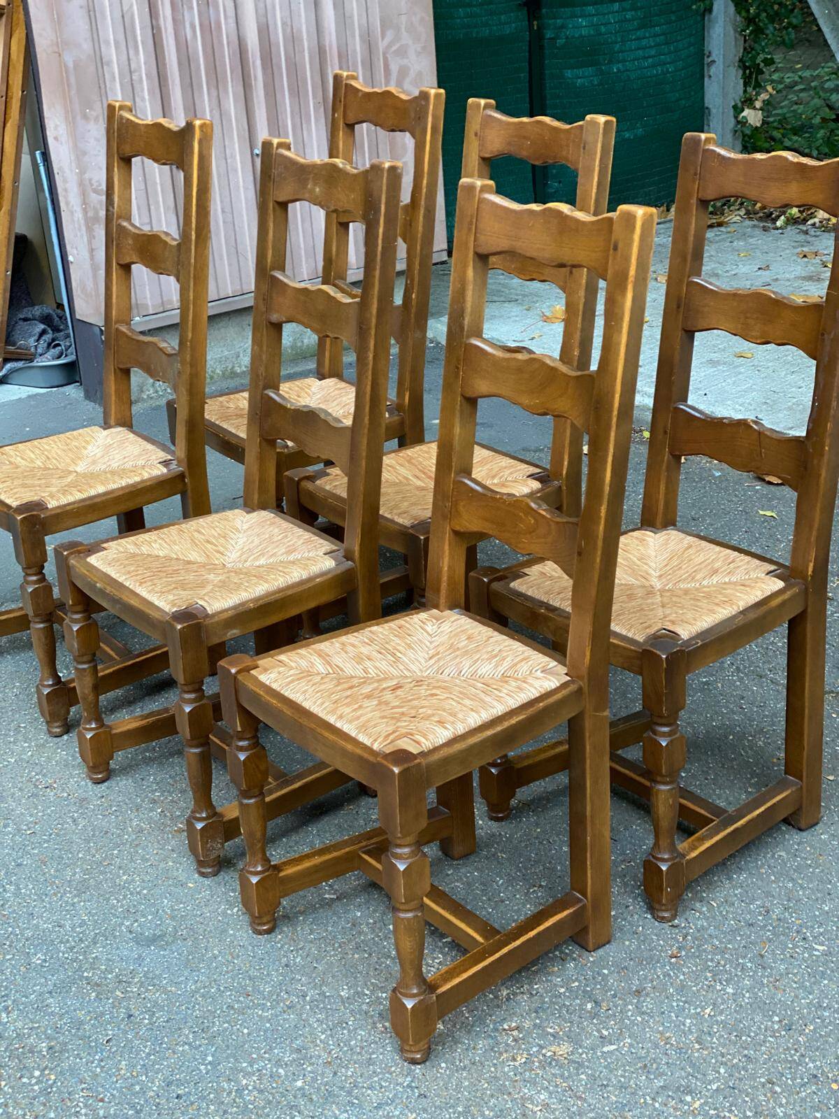 6 chaises à manger bois massif chêne moyen paillées 110cm