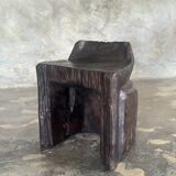 Stool, tabouret or low Japanese-style armchair in brutalist monoxyle radica.