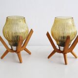 Pair of 1970's Vintage bedside table lamps by Drevo Humpolec