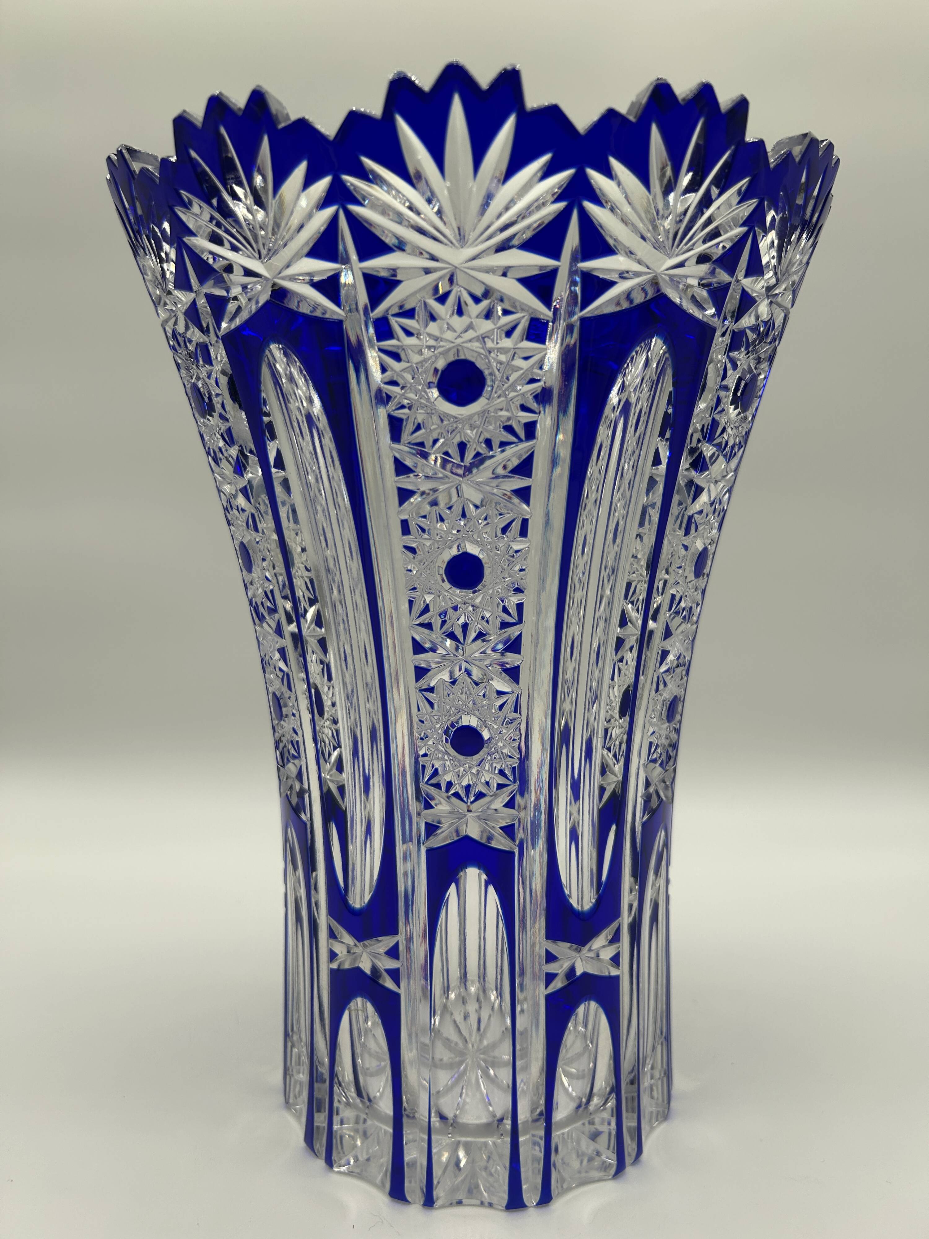 Superb richly cut Bohemian crystal vase