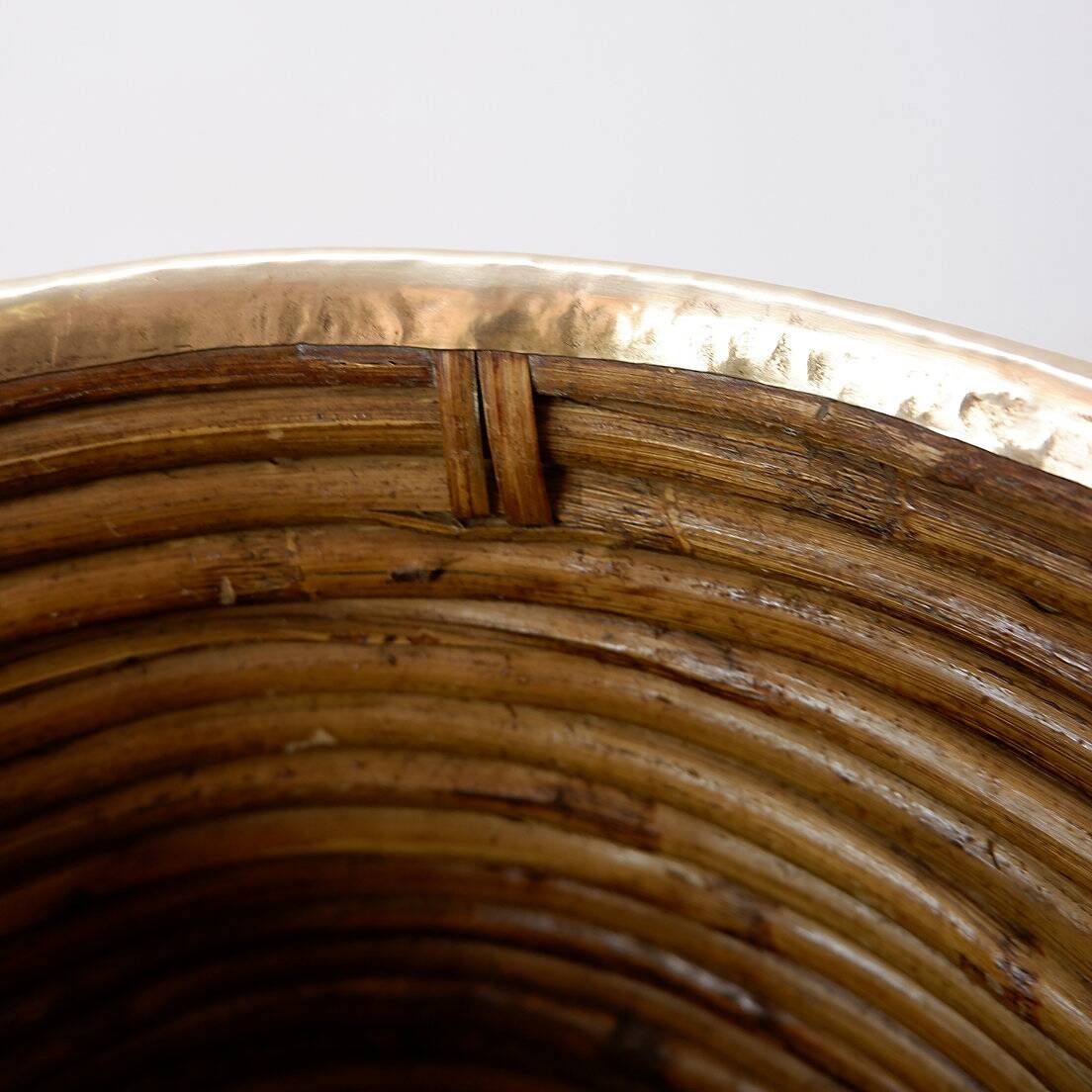 1970's Rattan and Brass Umbrella Stand