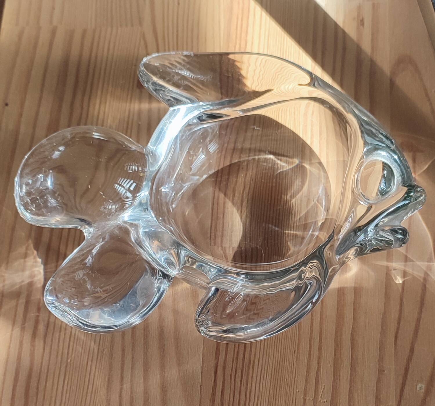 Vintage thick molded glass "fish" trinket tray