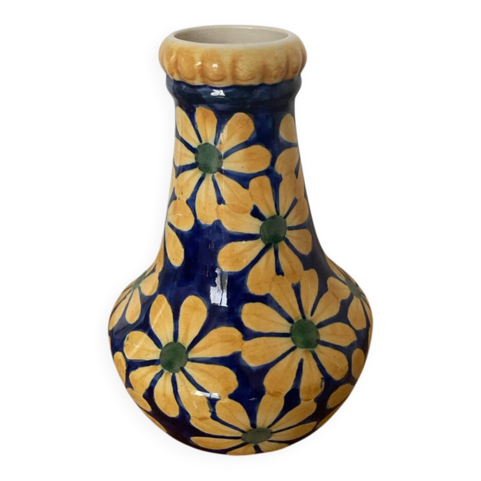 Danish crackle vase signed Copenhagen Denmark 401/449 – floral decoration p