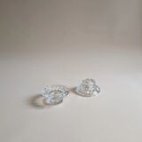 Pair of chiseled glass candlesticks, octagonal base