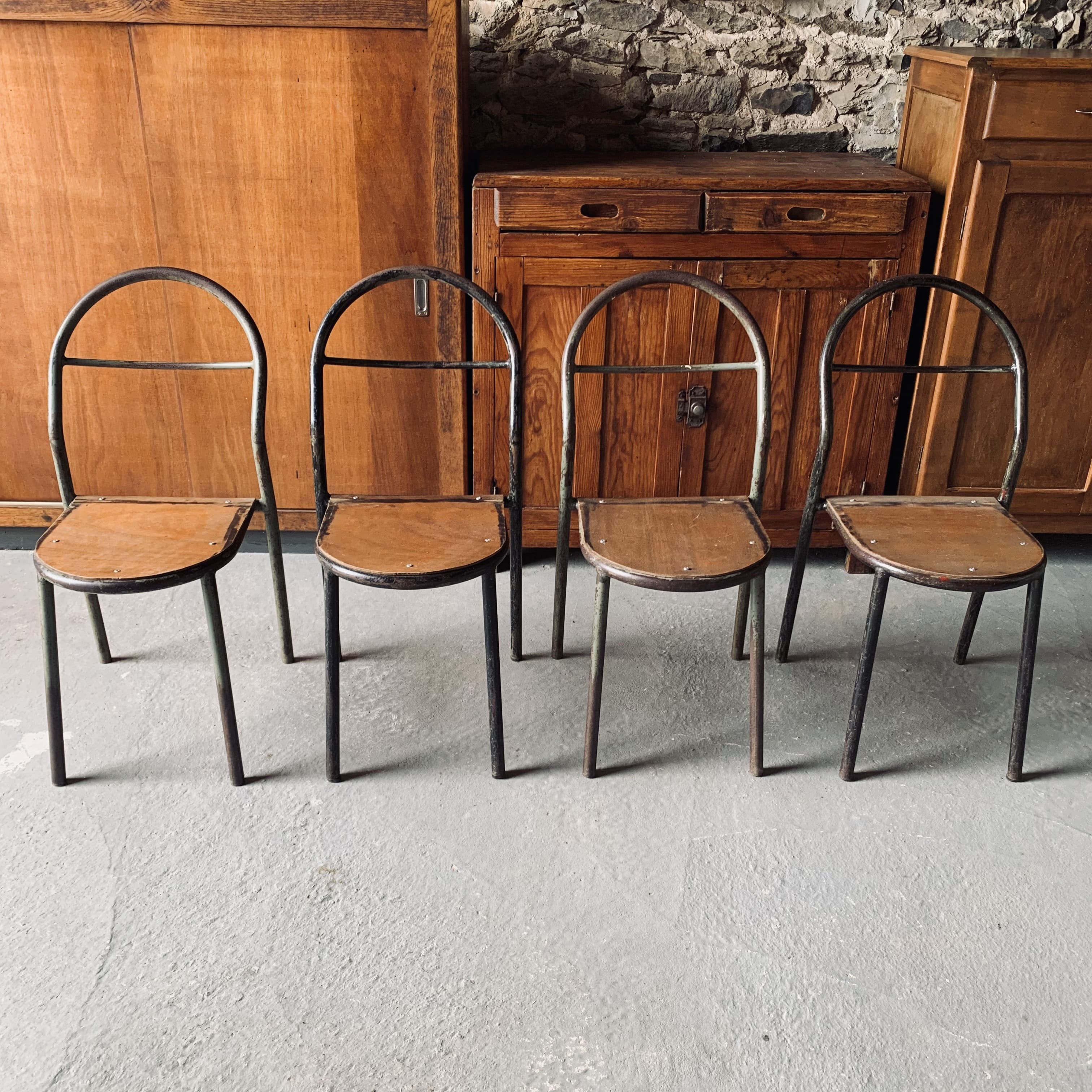 Set of 4 Mobilor chairs - 1950's - metal and wood