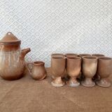 Vintage stoneware 8 mazagrans teapot and milk jug set