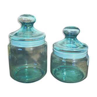 Blue glass jars